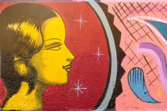 "Con Tus Tias" mural, at the Palm Springs Art Museum (Sofia Enriquez, 2018).  May 2021.