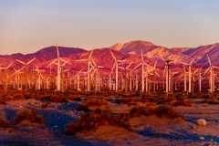 Sunrise at the wind farms in the San Gorgonio Pass area  between the San Jacinto and San Gorgonio mountains north of Palm Springs