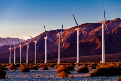 Sunrise at the wind farms in the San Gorgonio Pass area  between the San Jacinto and San Gorgonio mountains north of Palm Springs