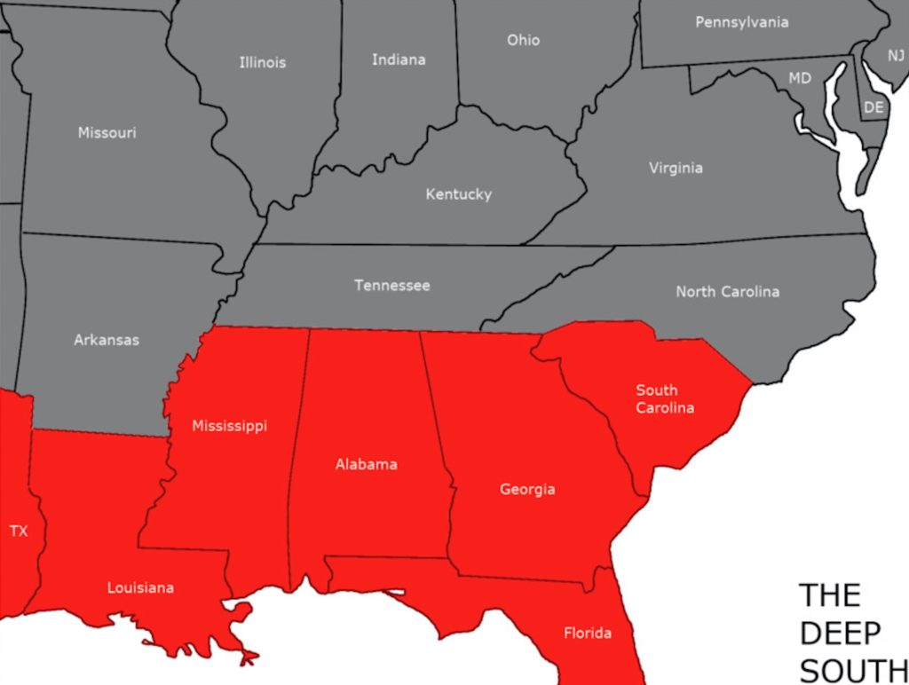 Новый южный карта. Штаты Южного макрорайона США. Штаты Южного региона США. Южные штаты США на карте. Глубокий Юг США.